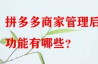 拼多多商家管理后臺(tái)功能有哪些？