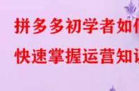 拼多多初學者如何快速掌握運營知識？