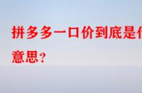 拼多多一口價到底是什么意思？